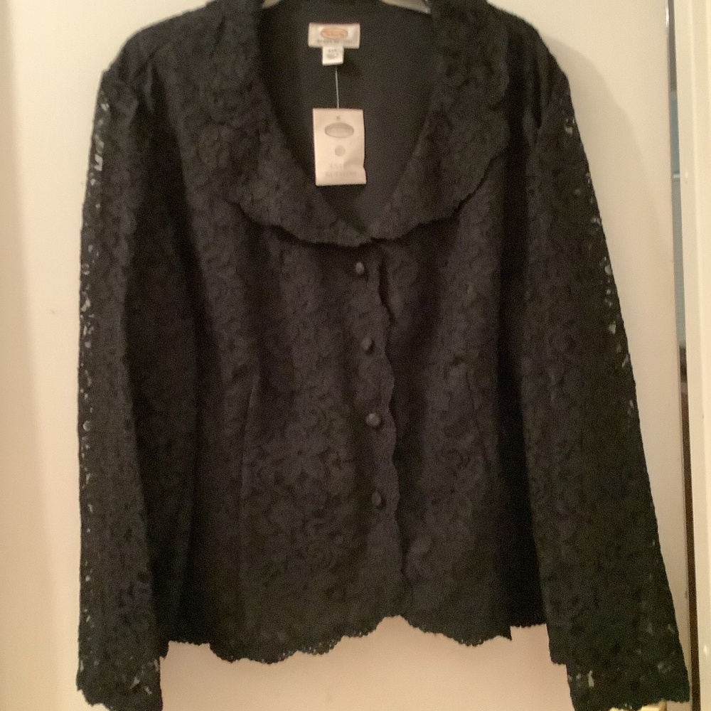 Plus size lace style collar long sleeve button down jacket top shirt blouse  NWT